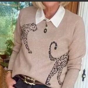 CAbi LARGE cheetah Sweater EUC